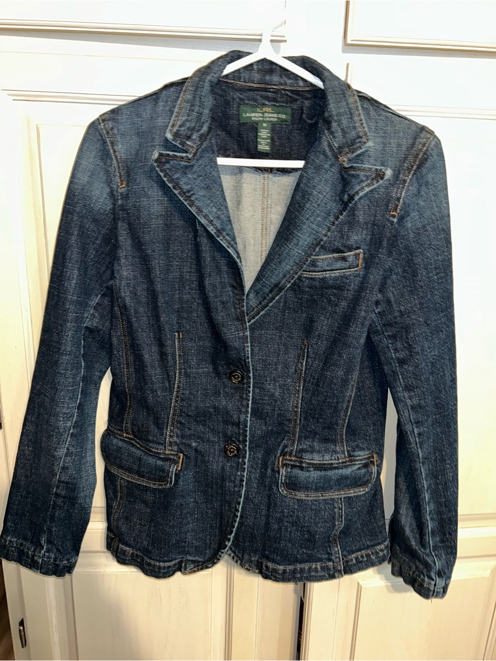 VTG Lauren Jeans Co. Ralph Lauren Womens Blazer Jacket Denim M Dark Wash Buttons